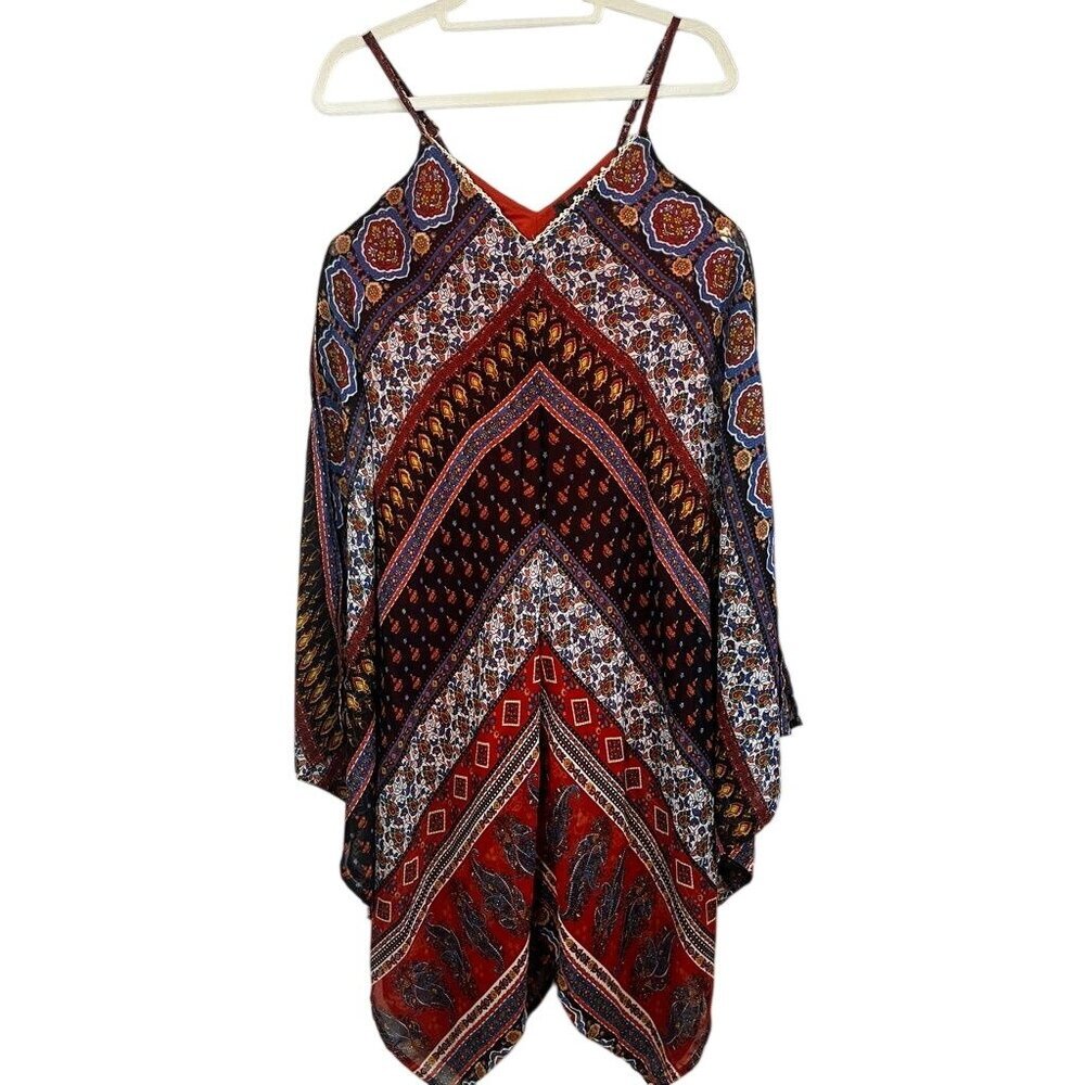 Colorful‎ Floral Tank Maxi Dress Red S Boho Indie Festival Granola Patchwork 80s